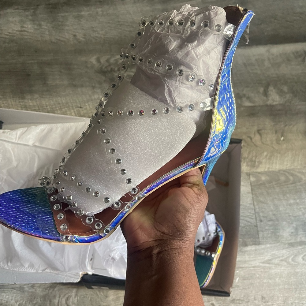 Fashion Nova Blue and Yellow Studded Heels